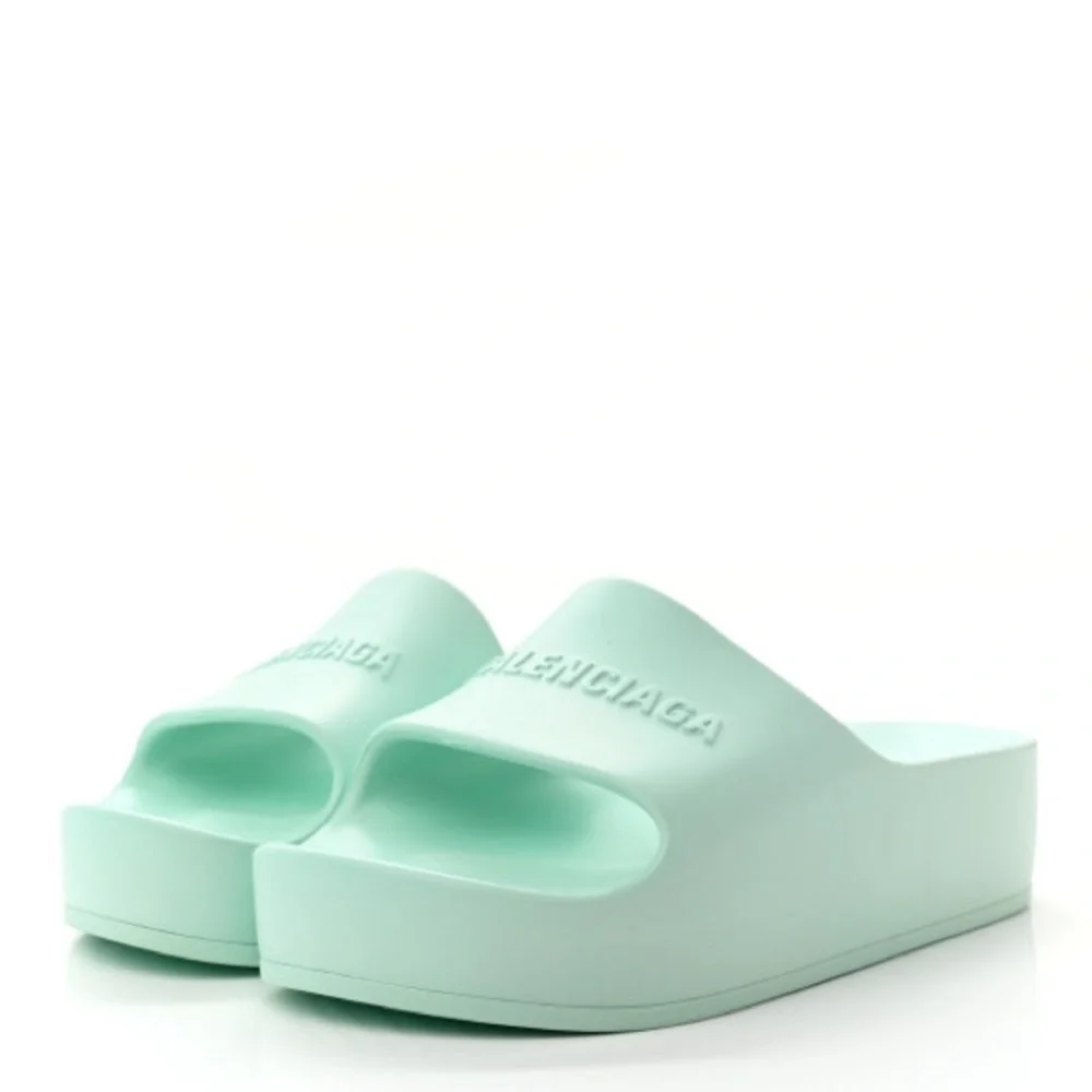 New Authentic BALENCIAGA Rubber Womens Chunky Slide Sandals 36 Green Aqua